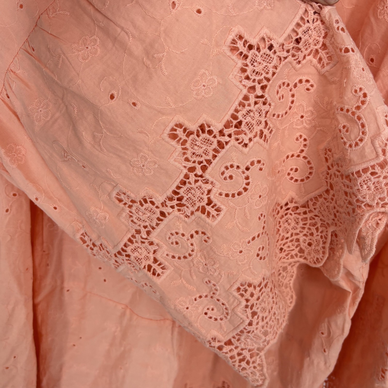 Roman’s 26W Eyelet Floral Boho Cottagecore Top Pintucked Flare Sleeve
