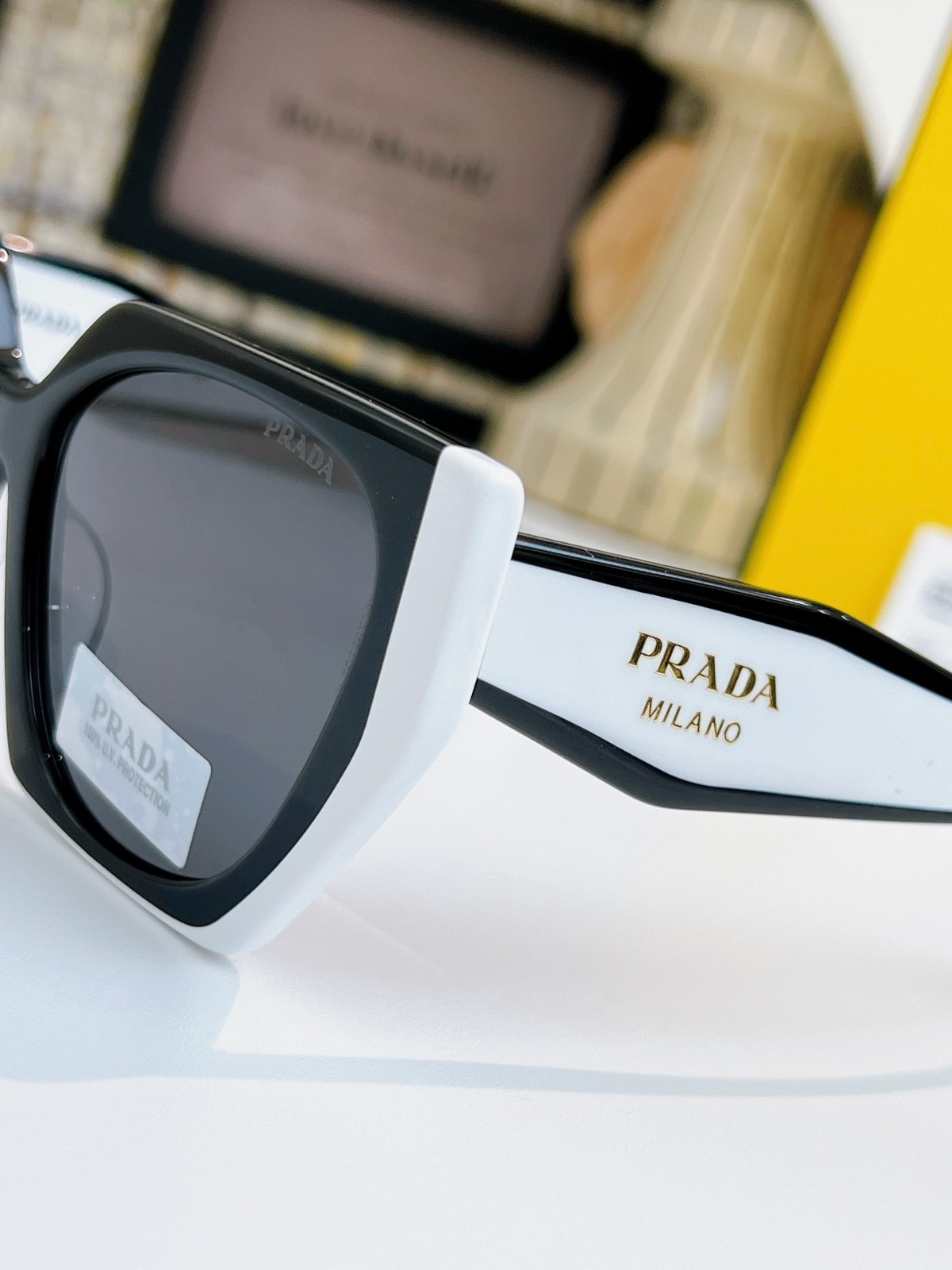Prada PR 15WS Oversize Square Sunglasses Women Black White Frame UV400 Authentic