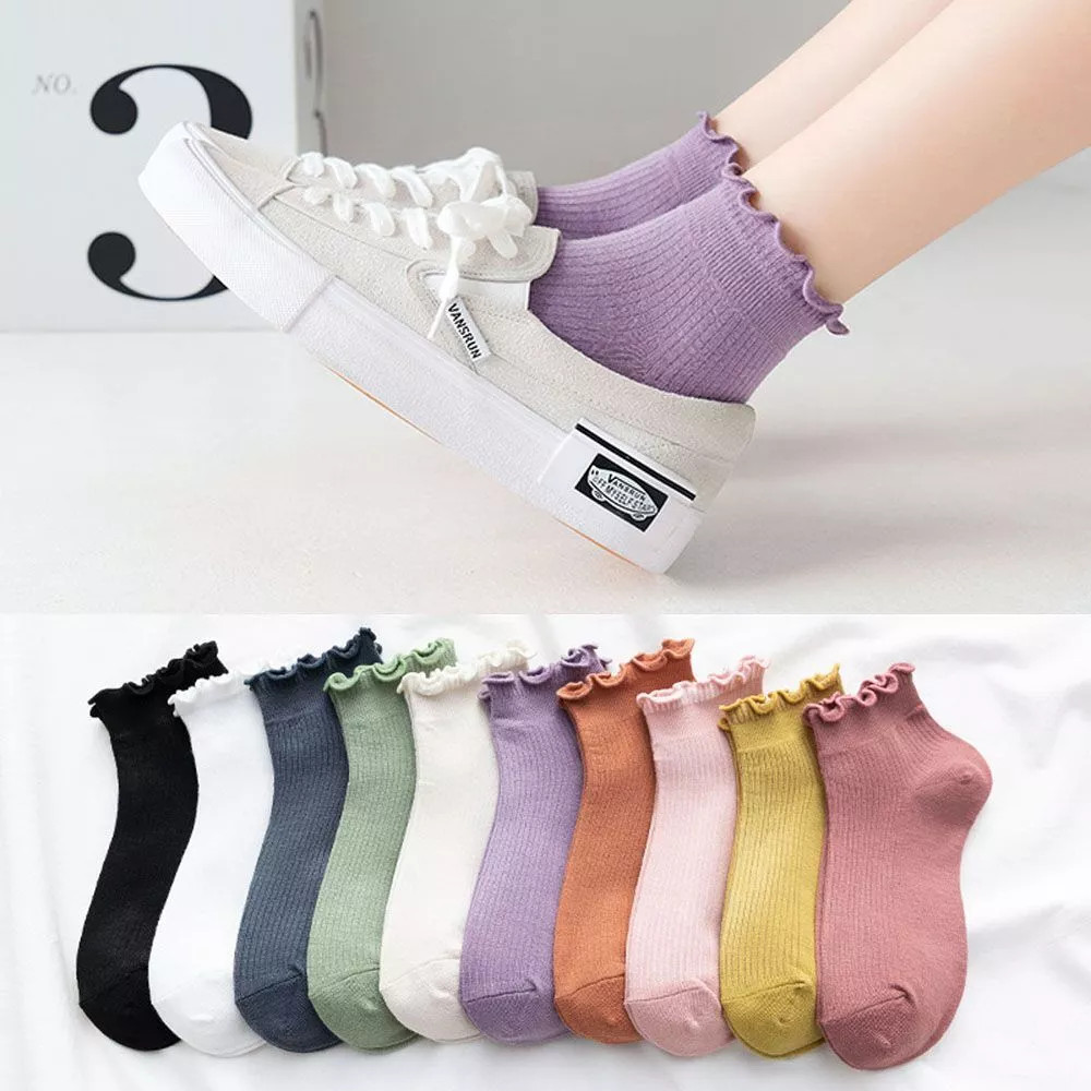 6× Cotton Ruffled Socks Ankle Socks Knitted Soft Ruffled Casual Women’s Sock USA