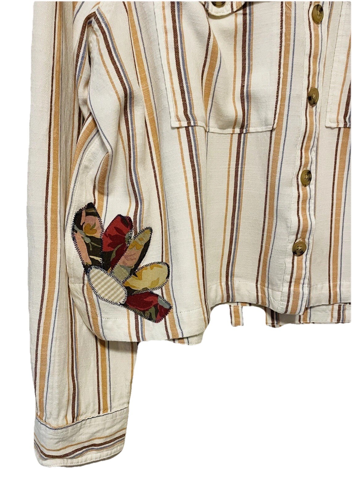 OOAK AĖROPOSTLE Cropped Top Custom Embellished Flowers Boho Shirt Women’s Sz XL