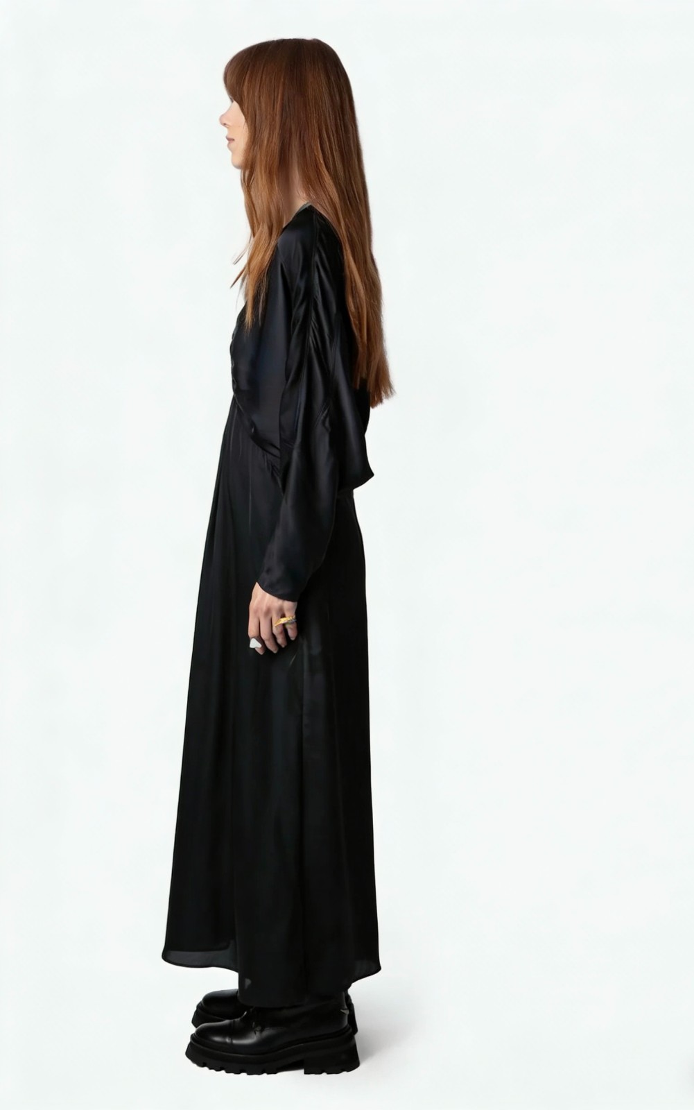 Women Zadig & Voltaire Queen V-Neck Slim Fold Raglan Long Sleeves Dress SML