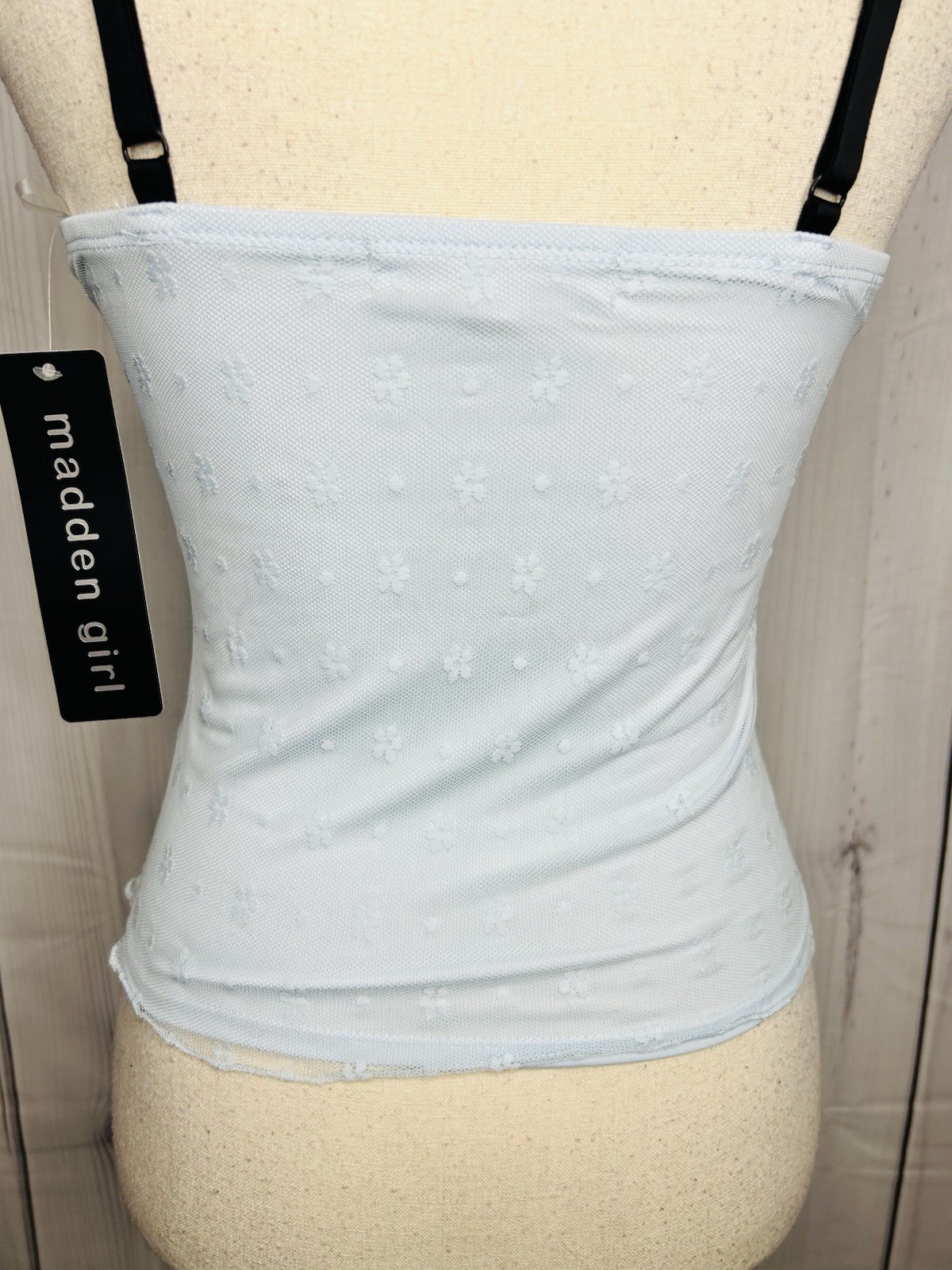 NWT Madden Girl Light Blue Floral Lace Mesh Overlay Cami Top Bow Trim Sz M