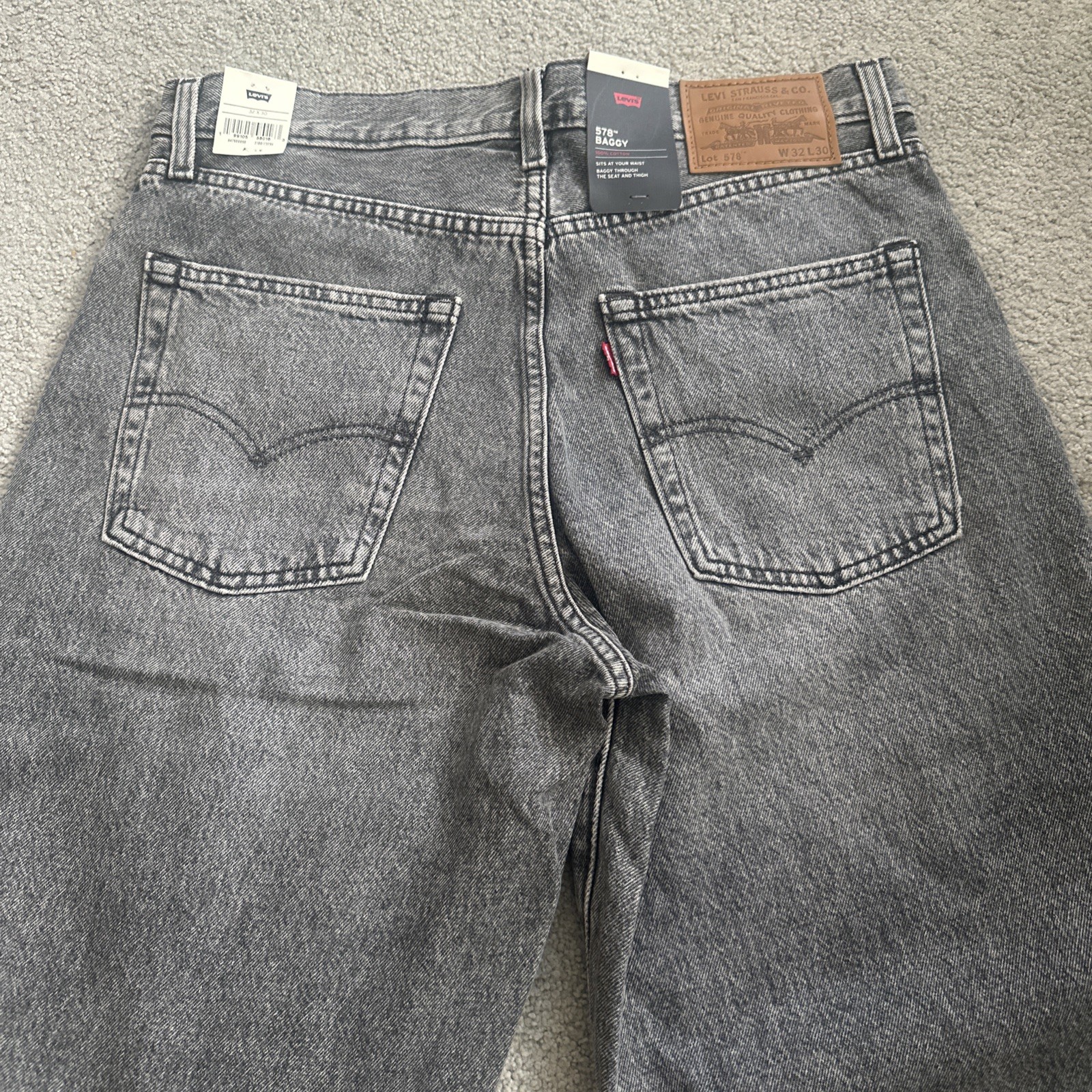 Levi ‘s Premium Men’s 578 Baggy Throughout Denim Jeans Sz. 32Wx30 Gray New