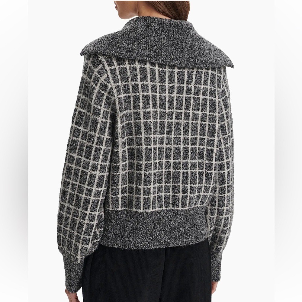 NWT Varley Furley Half Zip Knit Gray White Plaid Medium