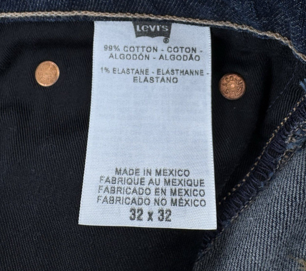 VTG Levis Super Skinny Jeans Mens 32×32 Blue Dark Wash Stretch Leather Patch Y2K