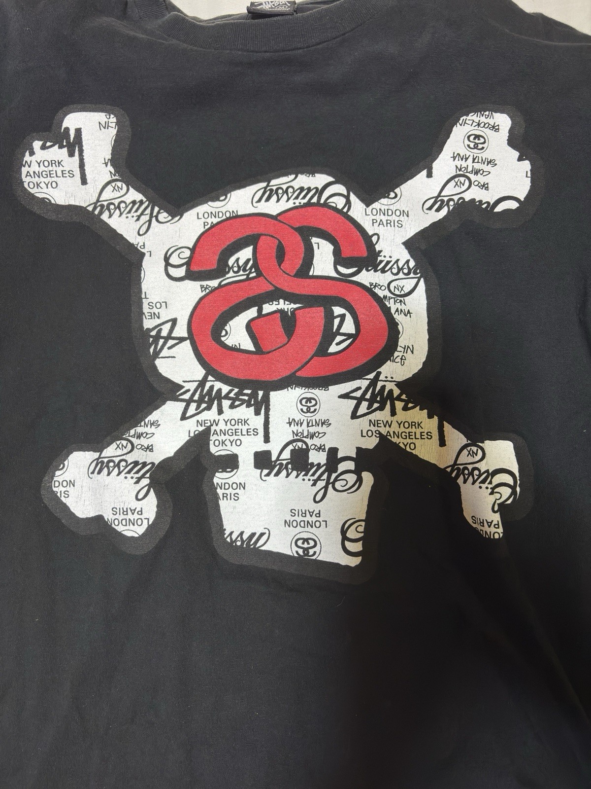 Men’s VTG Stussy SS Skull faded black long sleeve t-shirt M graffiti cross bones