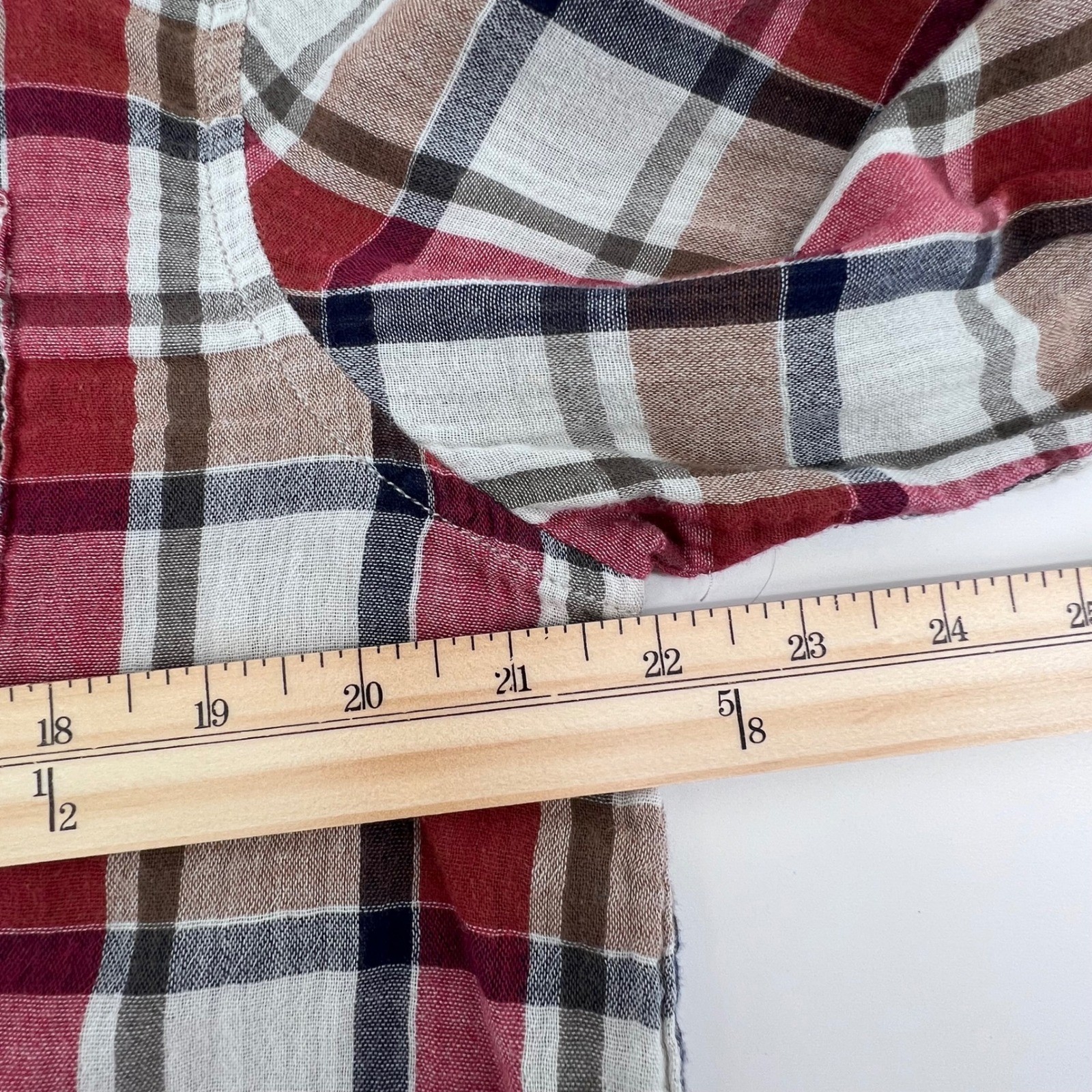 Purnell Women Large Red Plaid Button Down Shirt Long Sleeve 2-layer Cotton/Gauze