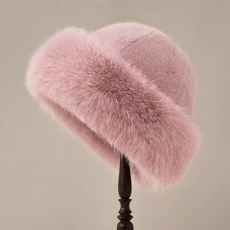 Women Faux Fur Mongolian Hats Cap Brimless Plush Fluffy Skiing Riding Warm