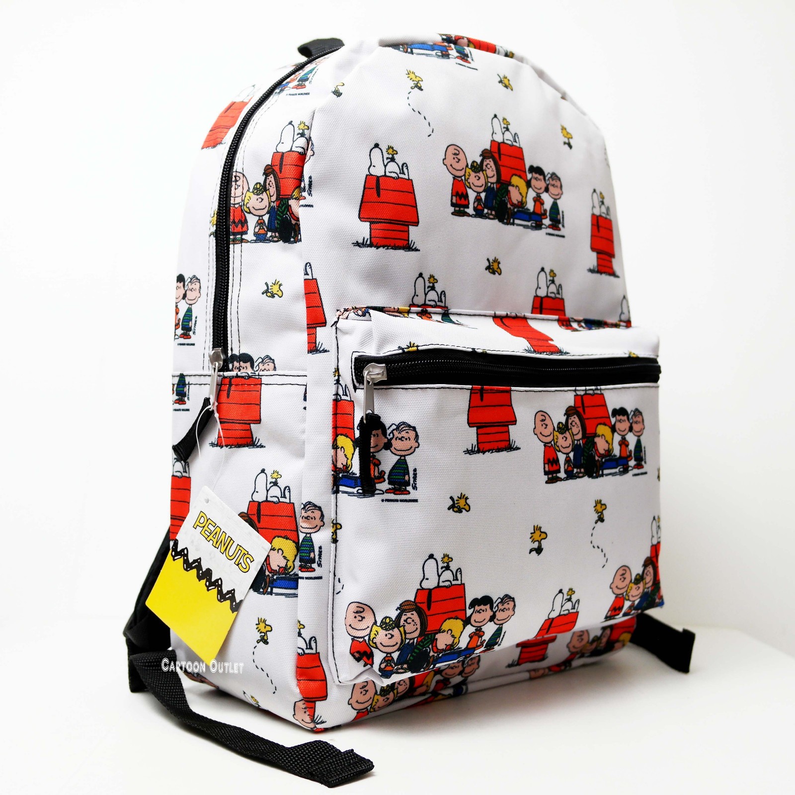 Large Backpack Peanuts Snoopy Charlie Brown White 16″ School Bag Tote New