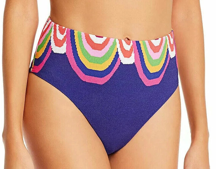 Trina Turk Rainbow Swirl High Waist Bikini Bottom Marine Blue Resort Coastal 6 8