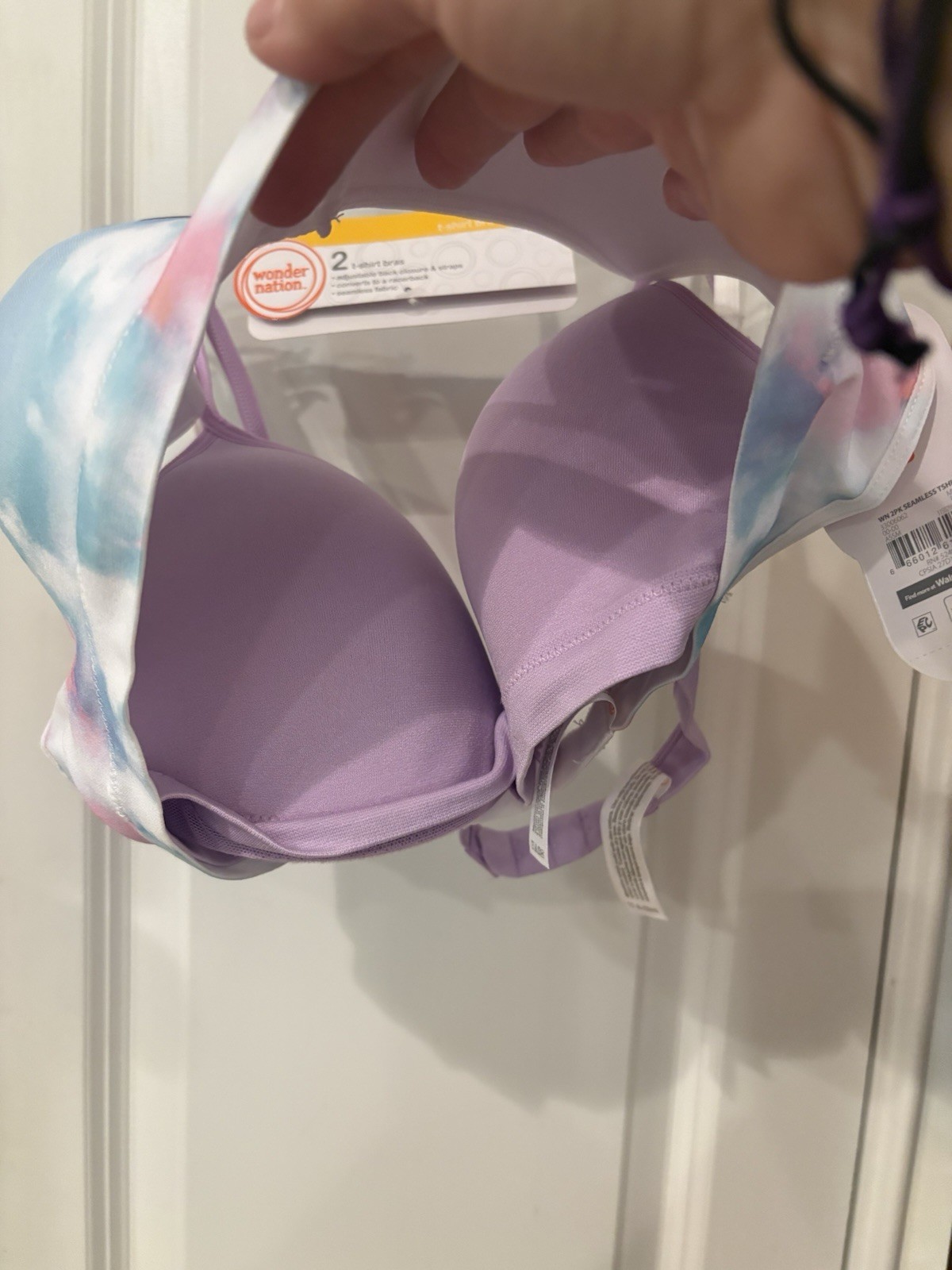 NWT Girls Size 38 Two Piece T-shirt Bras By Wonder Nation SKU TR4 Purple & Multi