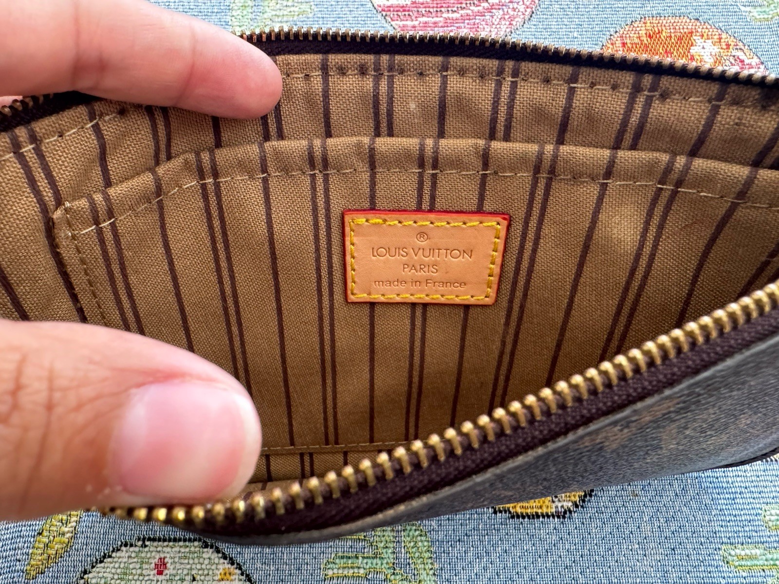 Louis Vuitton Monogram Brown Zip Wristlet Pouch Clutch w/ Wrist Strap