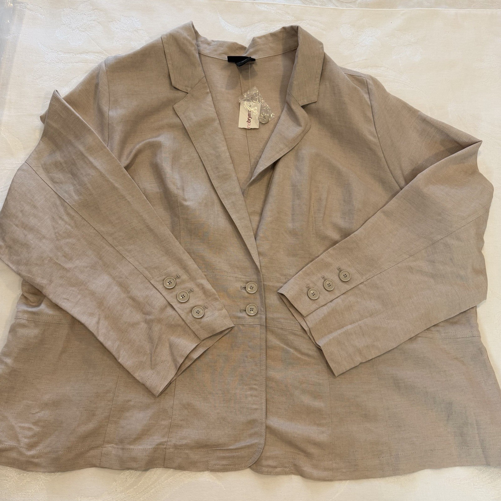 LANE BRYANT Size-28 Womens Linen Blend Blazer Lightweight Natural Beige