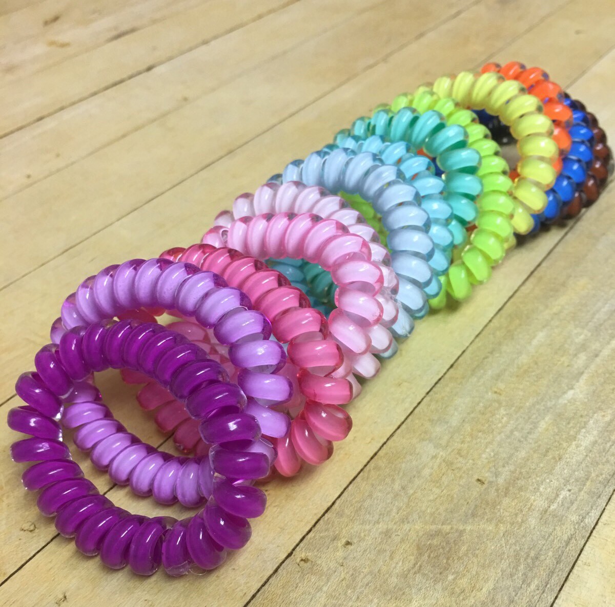 5pcs Girl Gel Stretch Plastic Spiral Phone Cord Hair Ties Band Coil High Quality