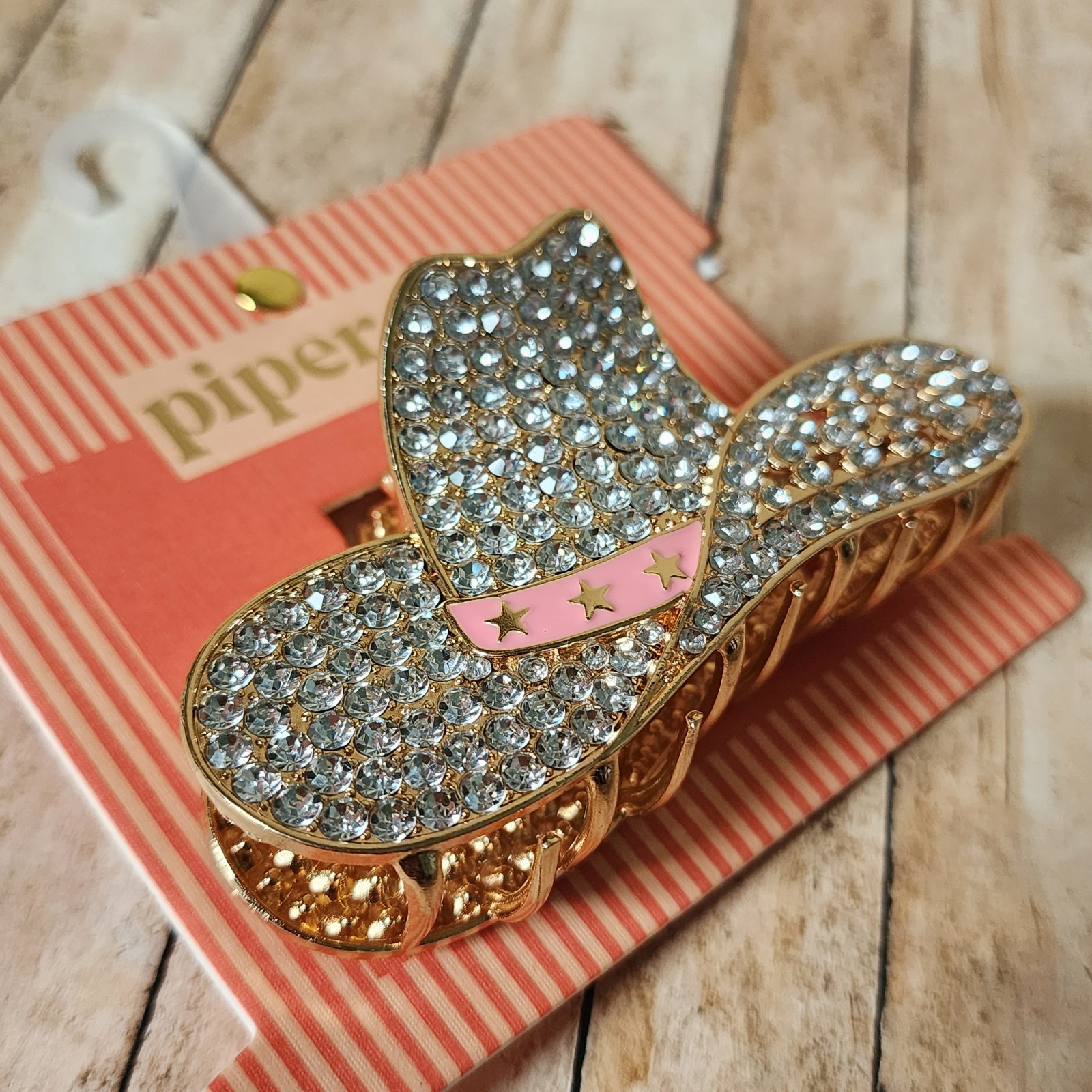 Piper K Cowgirl Hat Rhinestone Hair Claw Clip