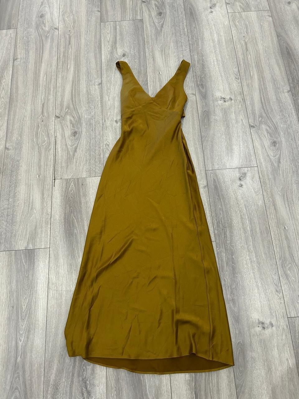 Zara Gold Satin V-Neck Sleeveless Maxi Slip Dress Women’s EUR XL