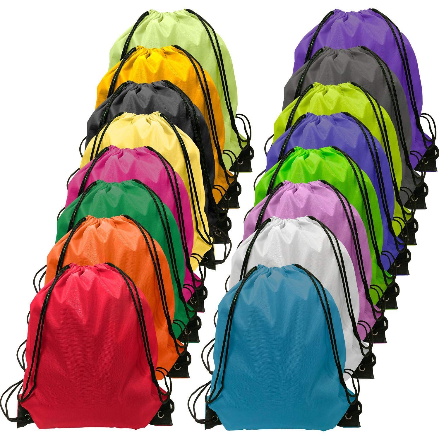 16Pcs Drawstring Backpack Bulk, Nylon Cinch Bags in 16 Colors, Lightweight & Dur