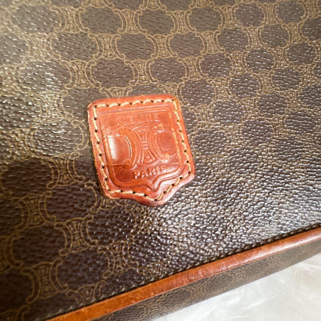 CELINE Clutch Bag Macadam PVC Leather Brown Vintage Authentic From Japan