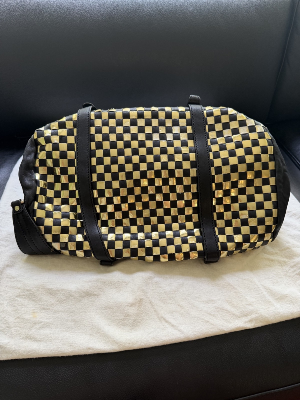 Vintage Marc by Marc Jacobs Metal Check Groovee Woven Black Gold Y2K OG Dustbag