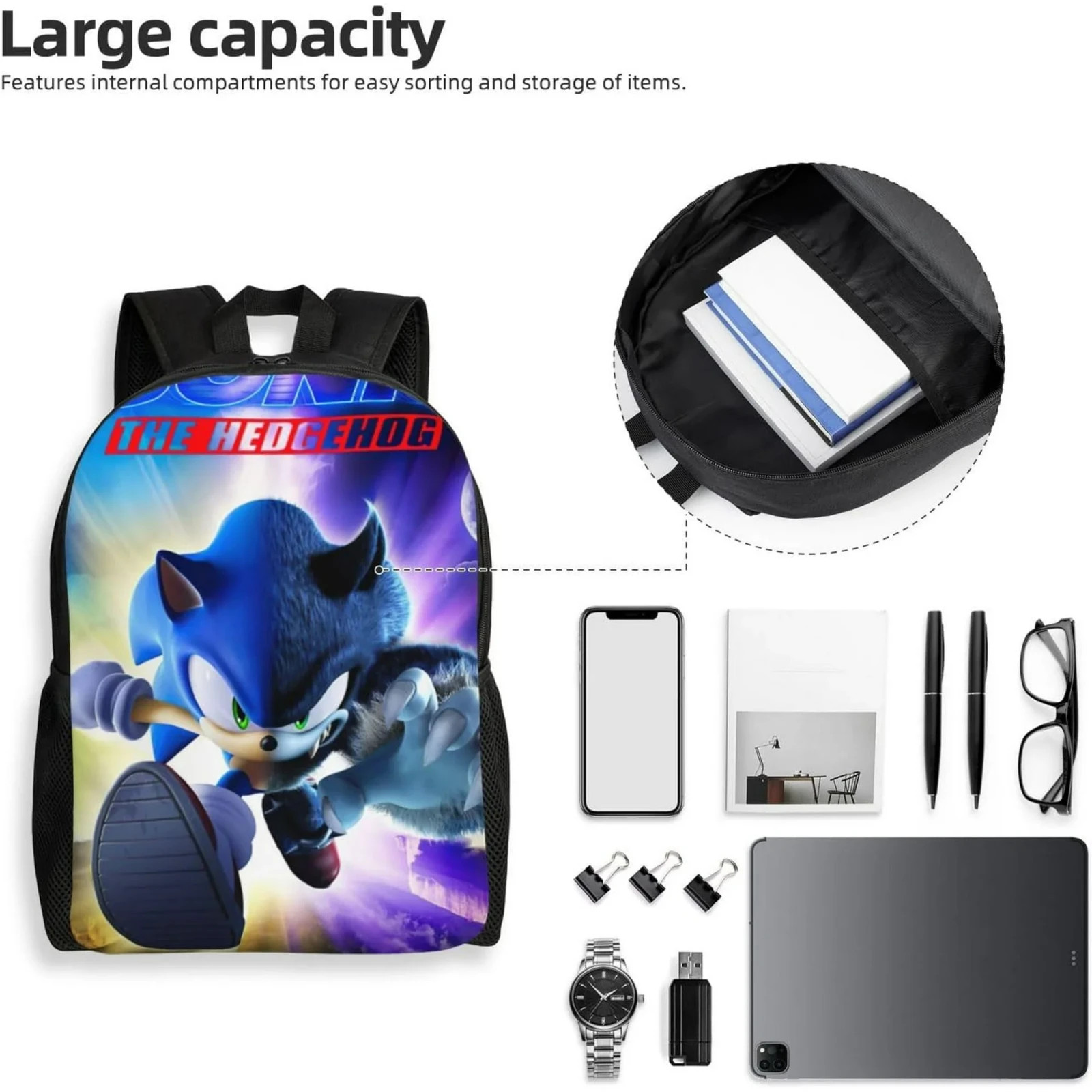Sonic the Hedgehog 16″ Large School Backpack Kids school bag cute cartoon bag