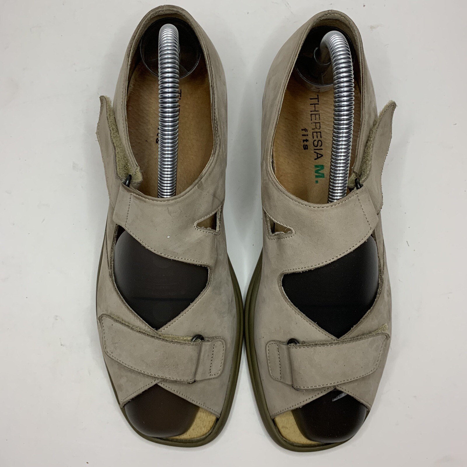 Fits By Theresia M Nubuck Leather Wedge Sandals Genua Two Strap 5.5 Women’s