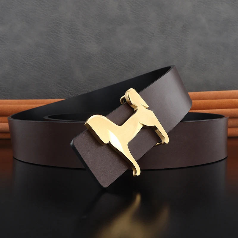 Genuine Leather Belt 3.8cm Slide Buckle Stainless Steel Horse Men Waistband