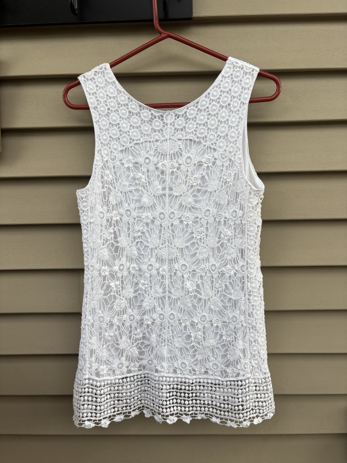 Christopher & Banks Petite Lace Crochet Tank Top Sleeveless Lined White P/L