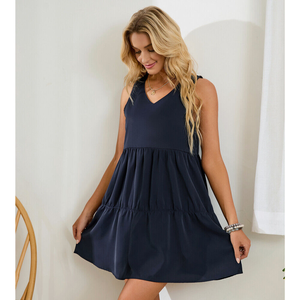 Women’s Summer Solid Color Sleeveless Dress Casual Loose Flowy Swing Shift Dress