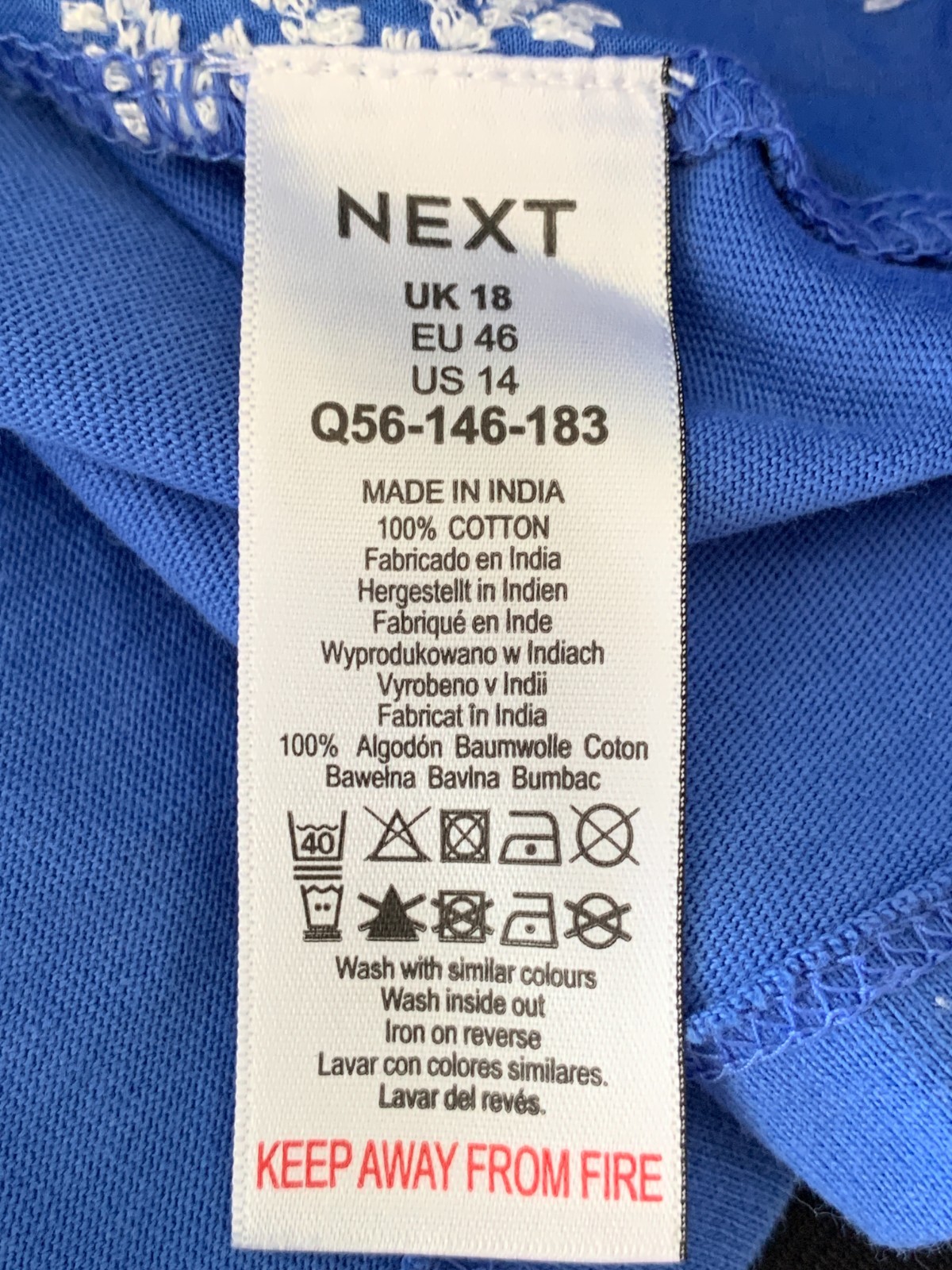 Next Blue Embroidered 100% Cotton – Stretch Back Sleeveless Smock Top Size UK 18
