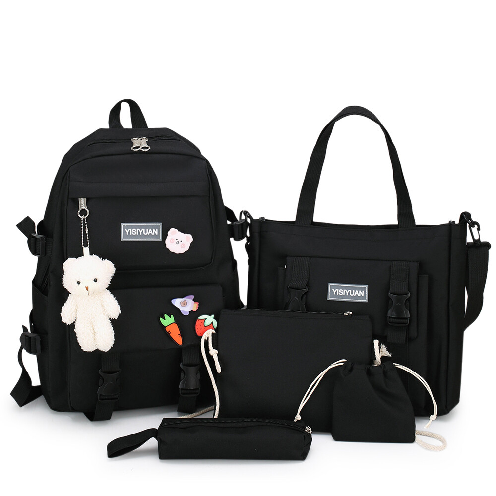 5pcs Backpack Set for School Teens Girls Daypack Cute Trendy Large Shoulder Bag