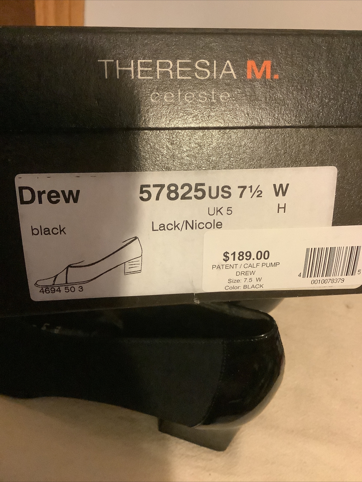 Theresia M Pumps ~Black 7.5 W Leather/Patent Leather~ Non Slip Soles ~Worn Once