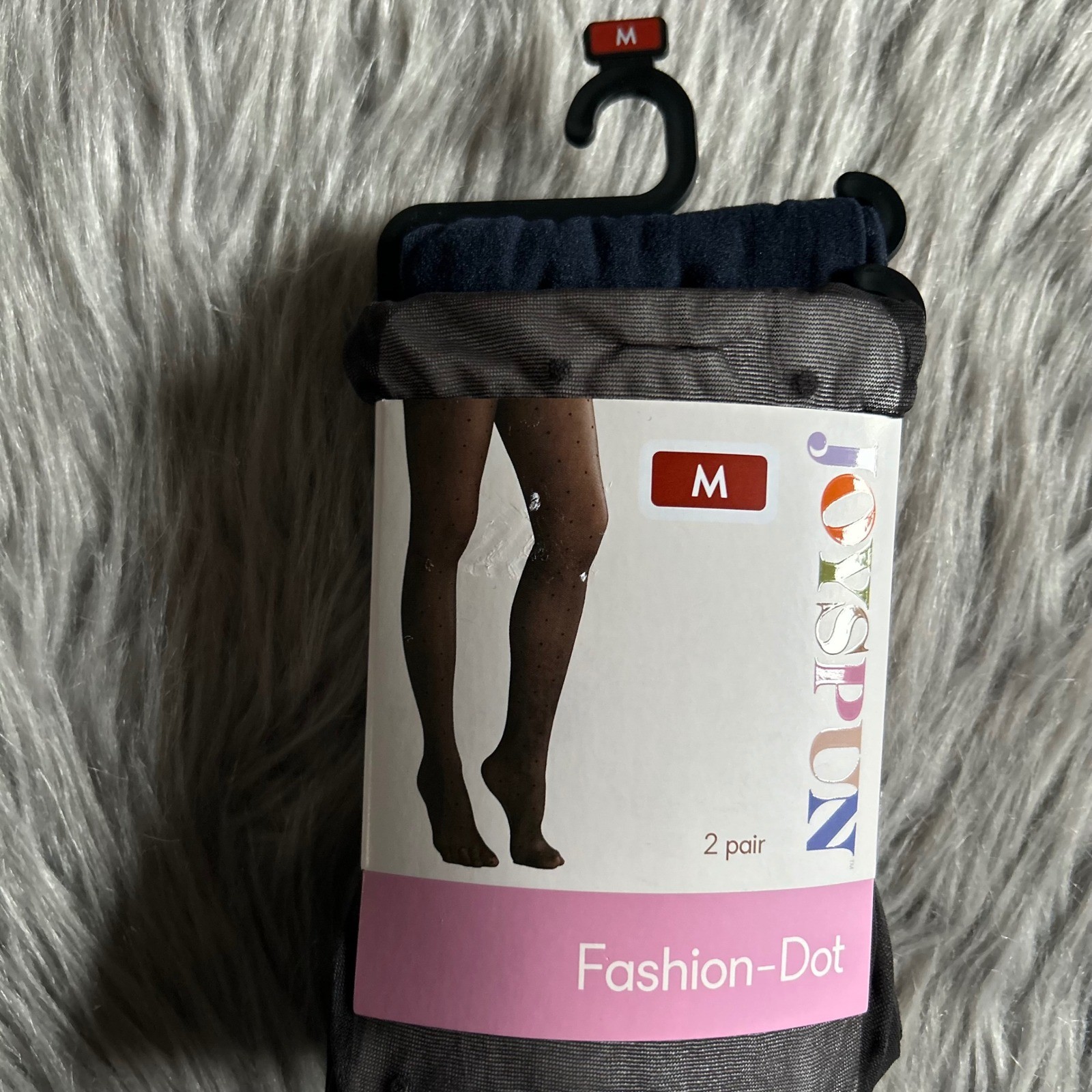 Joyspun High Waist Opaque Tights Womens Size Medium Blue And Black Polka Dot