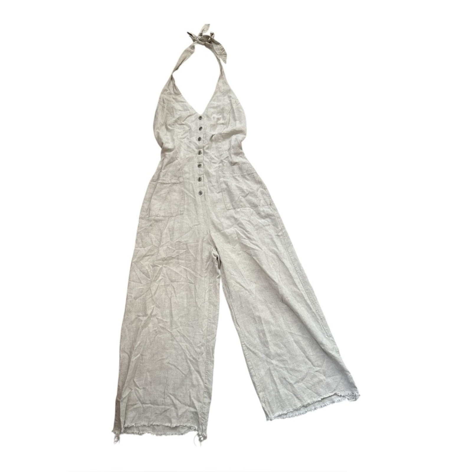 Urban Outfitters Linen Blend Halter Style Jumpsuit | Natural Oat | Small