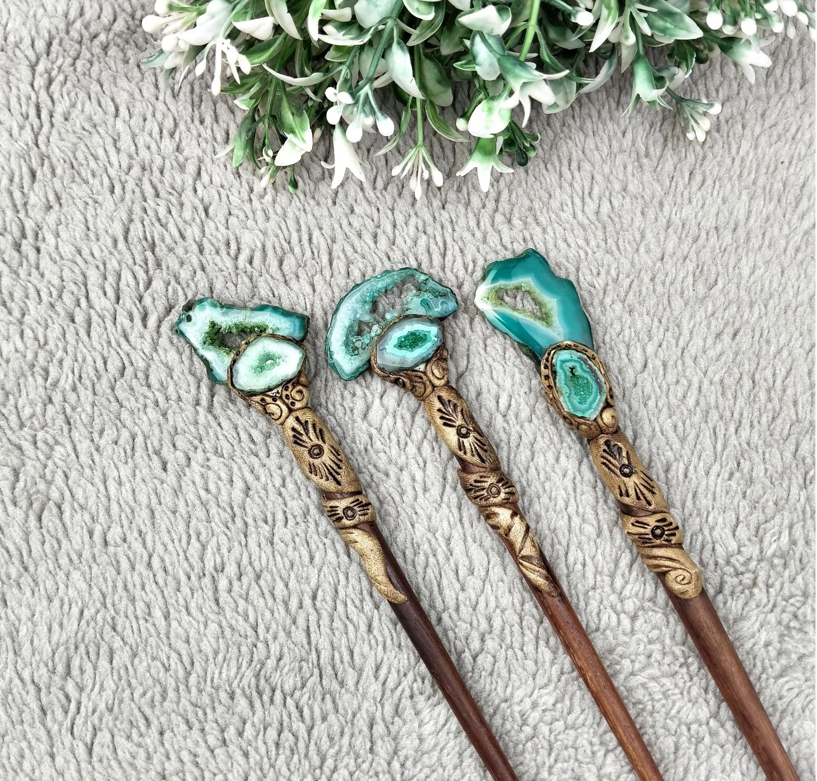 Window Druzy Hair Stick, Agate Slices Stick, Polymer Clay Sticks wholesale lot