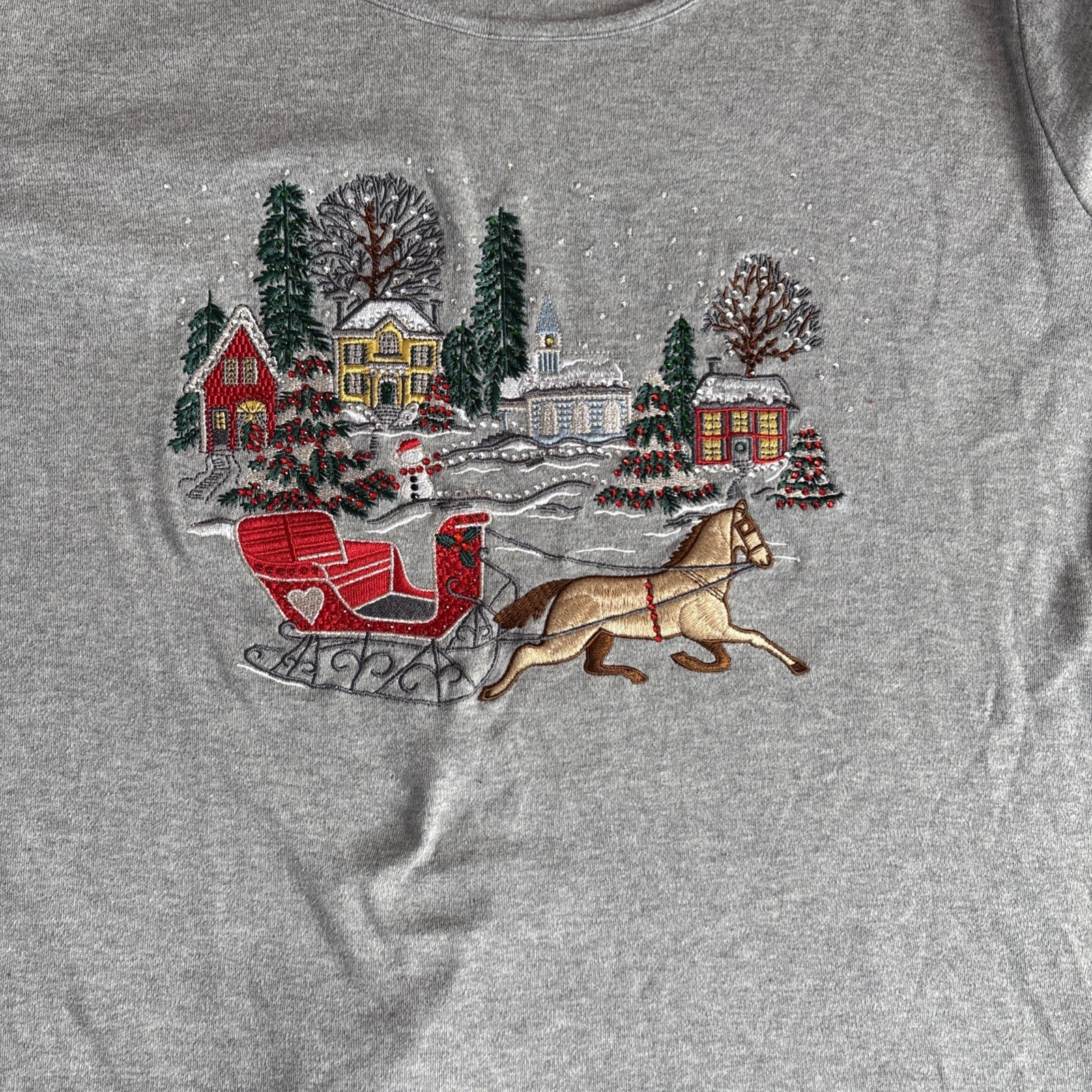 Womens Quacker Factory Winter Scene Embellished Size Large Christmas Top