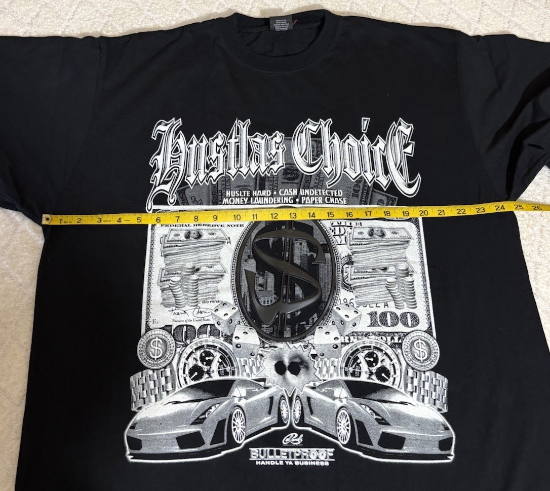 Hustlas Choice Bulletproof Handle Ya Business Money Cars Hustle Hard Tee Size 3X