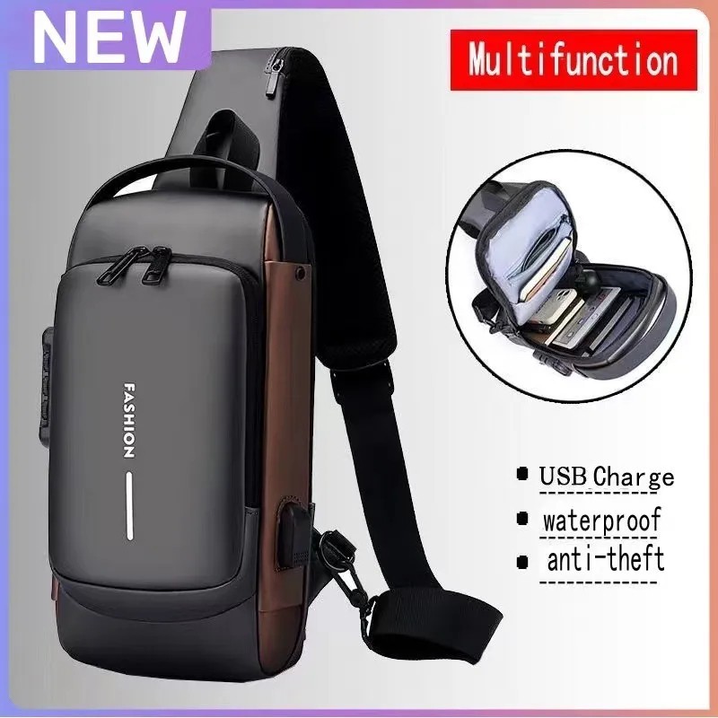 Men Anti Theft Chest Bag USB Charging Crossbody Sling Shoulder Travel Pack