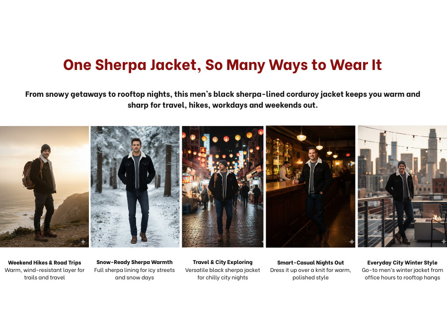 Men’s Sherpa Lined Corduroy Jacket – Winter Fleece Trucker Windproof Warm Coat