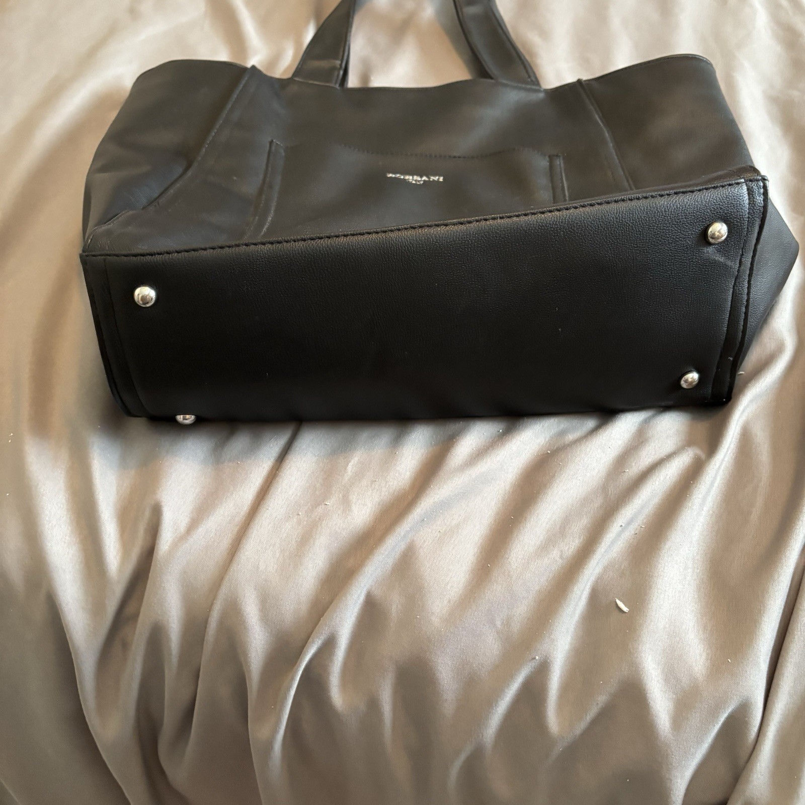 Borsani Italy Black Tote Bag Red Lined Snap Closure Inner Pockets Silver HW