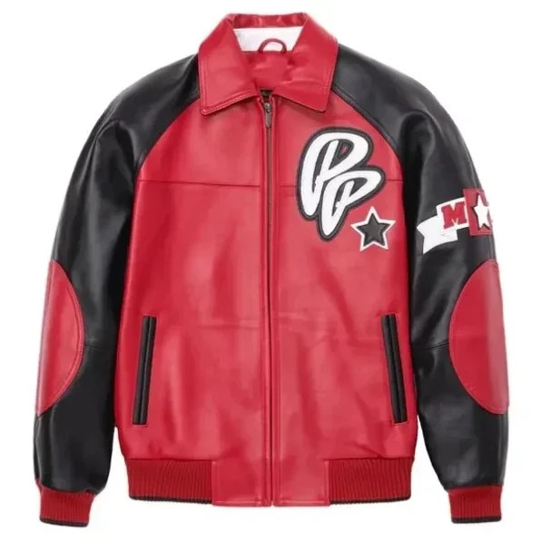 Soda Club Premium Quality Genuine Red & Black Leather Men’s Biker Bomber Jacket