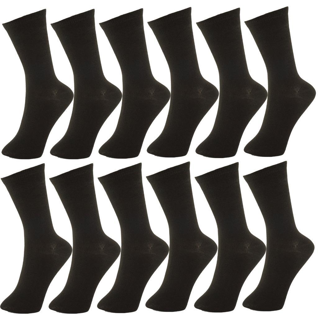 3 6 12 Pairs New Black Cotton Women’s Girls School Casual Crew Socks Size 9-11