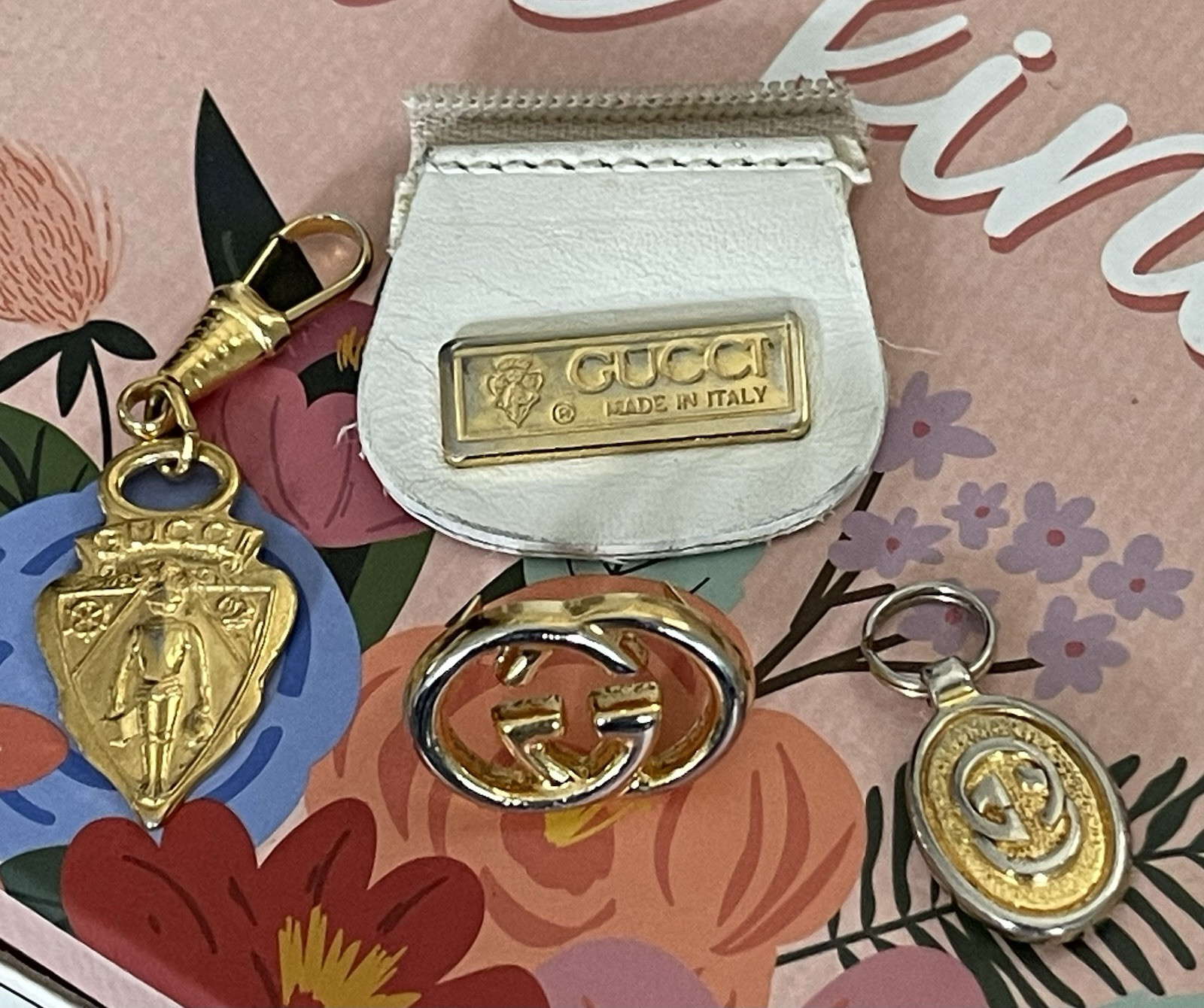 Lot Vtg Gucci Junk Bag Replacement Parts Zipper Pull Metal Logo Bar GG Emblem