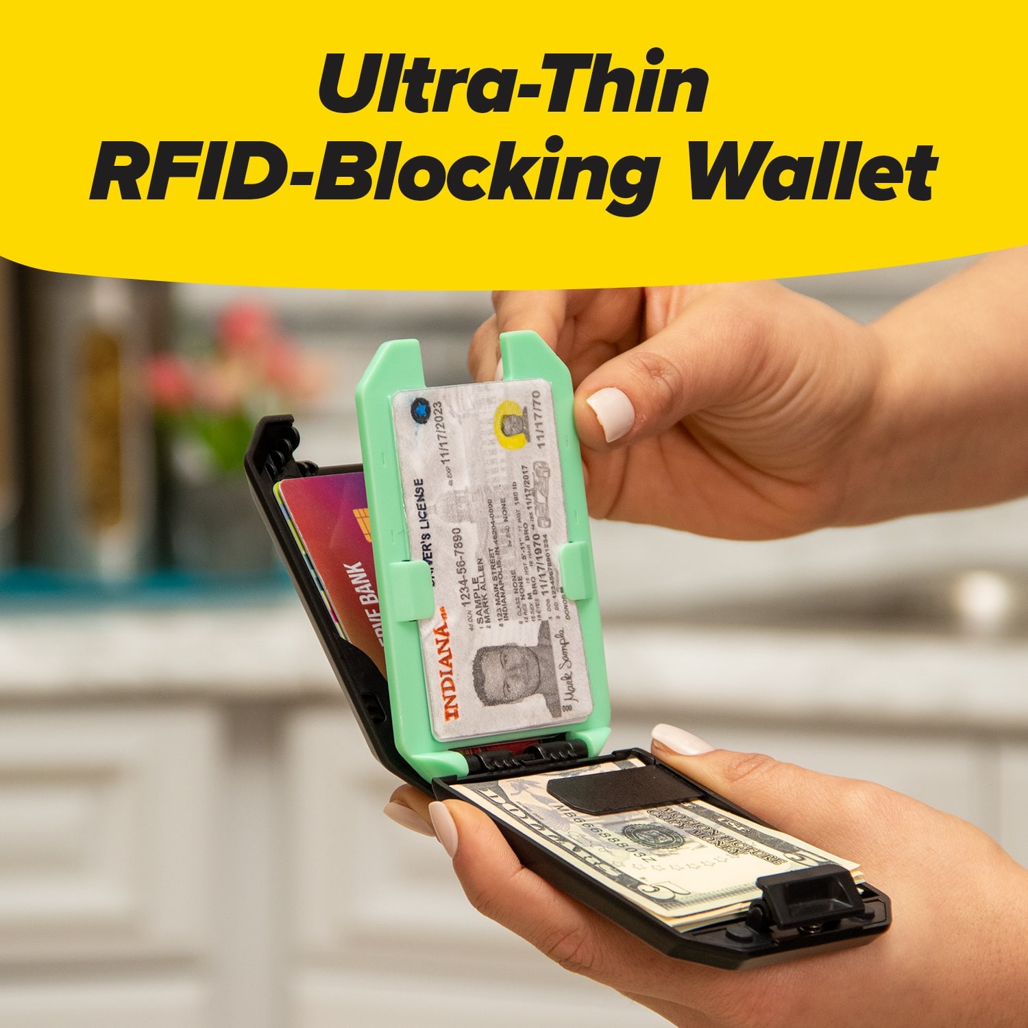Slim Mint Wallet Ultra-Thin RFID-Blocking, AS-SEEN-ON-TV, ID Theft Protection,