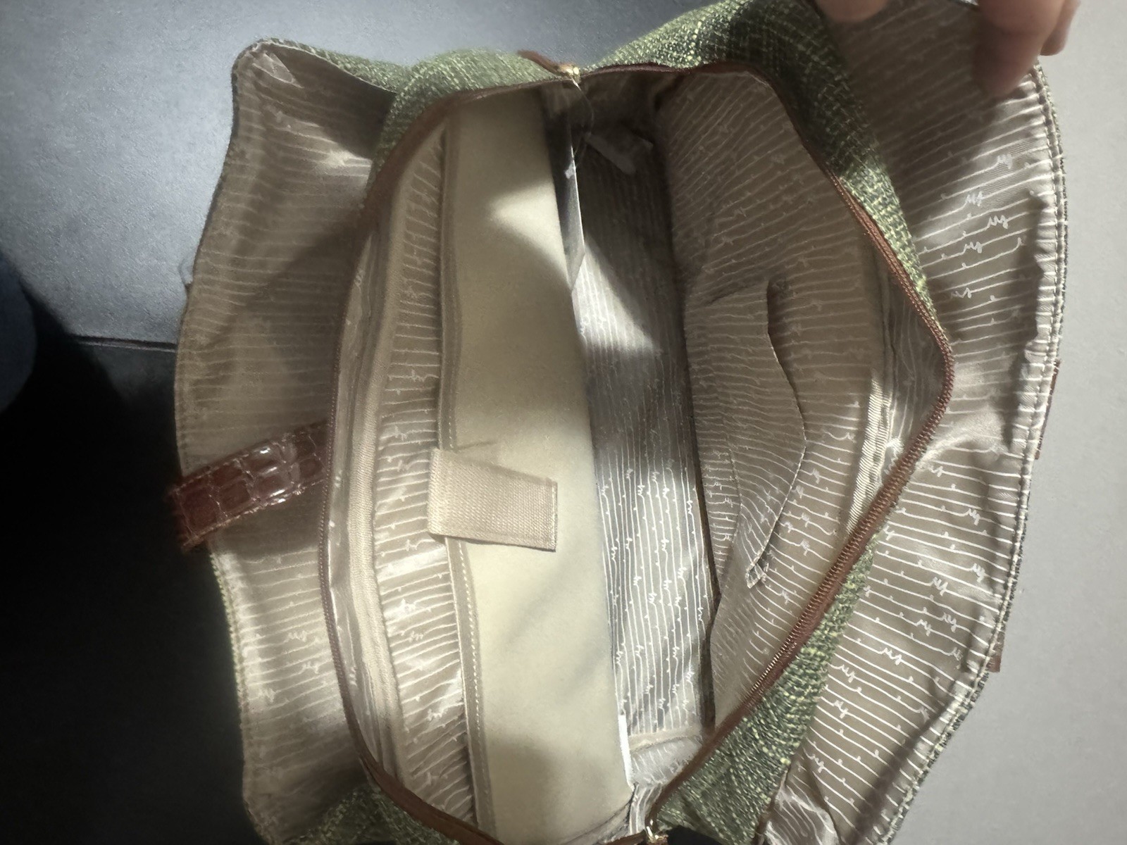 Samantha Brown Green Tweed Satchel Top Handle, Zip, Detachable Strap