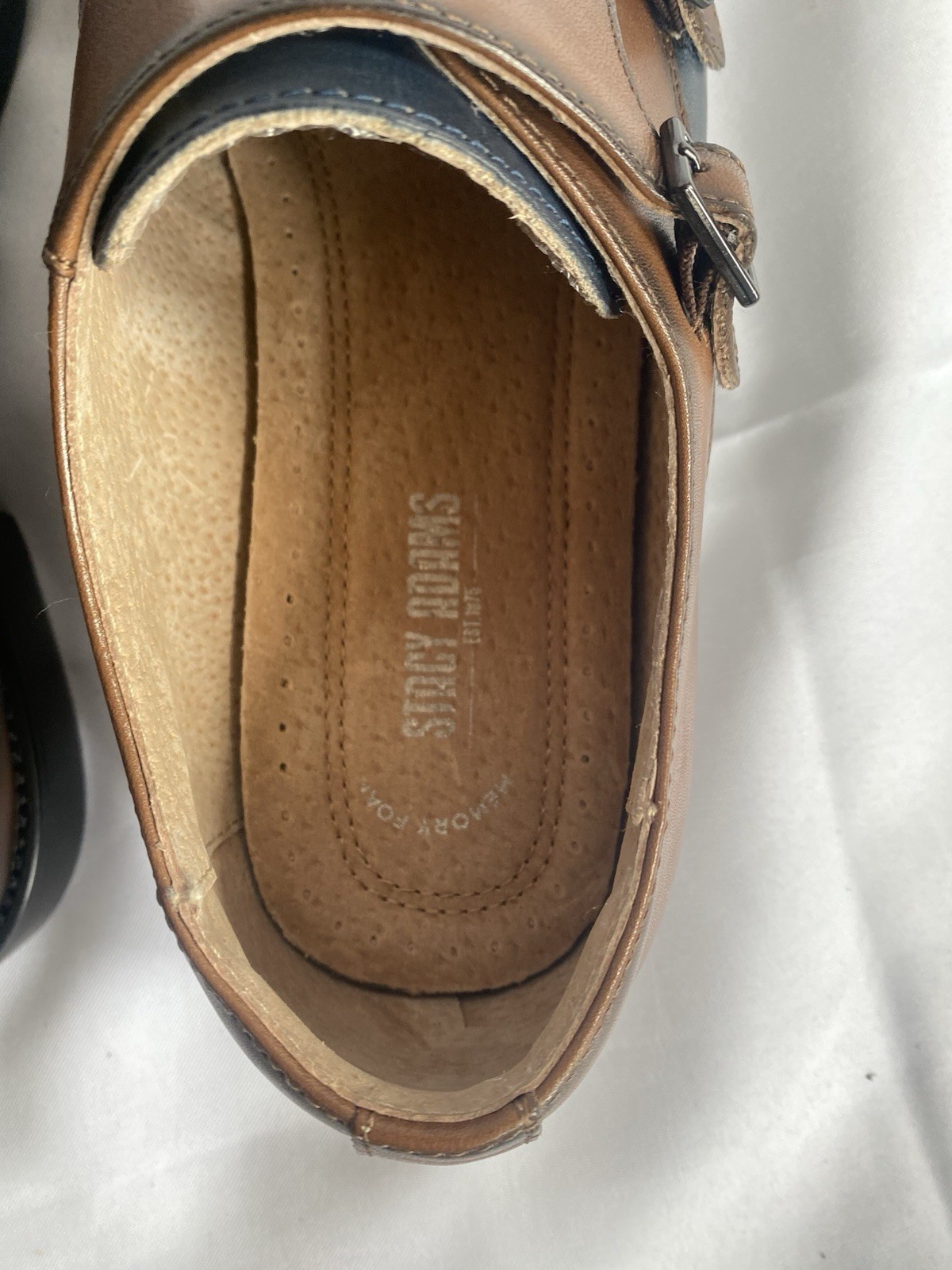 Stacy Adams Raythorne Cap Toe Double Monk Strap Navy Brown Leather Oxford Men 11