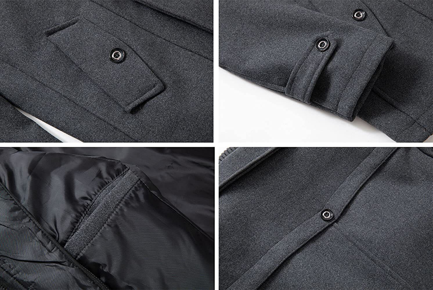 Men’s Thermal Single Breasted Wool Blend Coat Business Peacoat Detachable Zipper