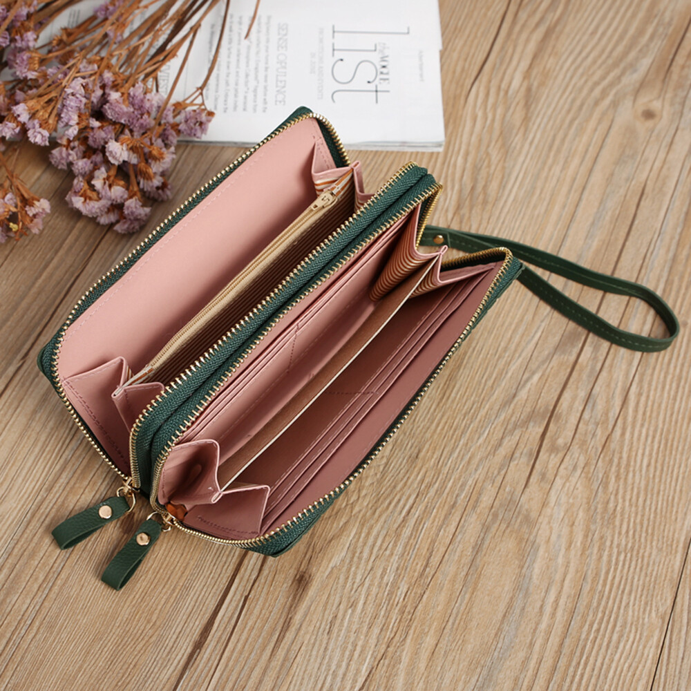 Women‘s Large Capacity Leather Wristlet Clutch Wallet Long Cell Phone Bag Zipper