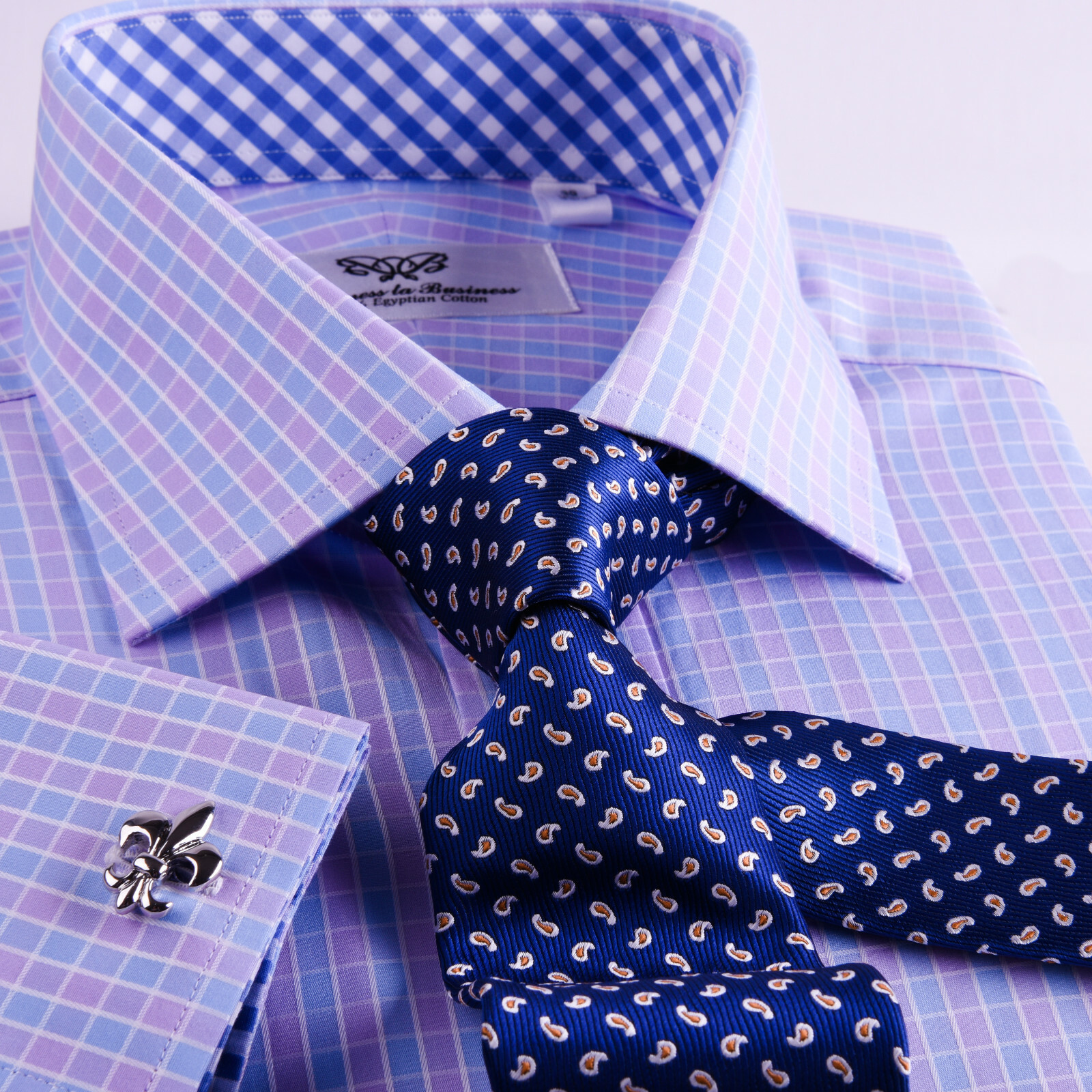Purple & Blue Plaid & Checkers Mens Dress Shirt Formal Business Gingham Check