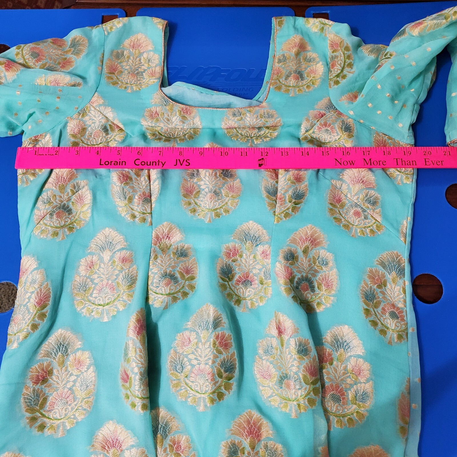 Handmade Kurta Tunic Style Mint Green Ethnic Boho Art LagenlookGold Trim
