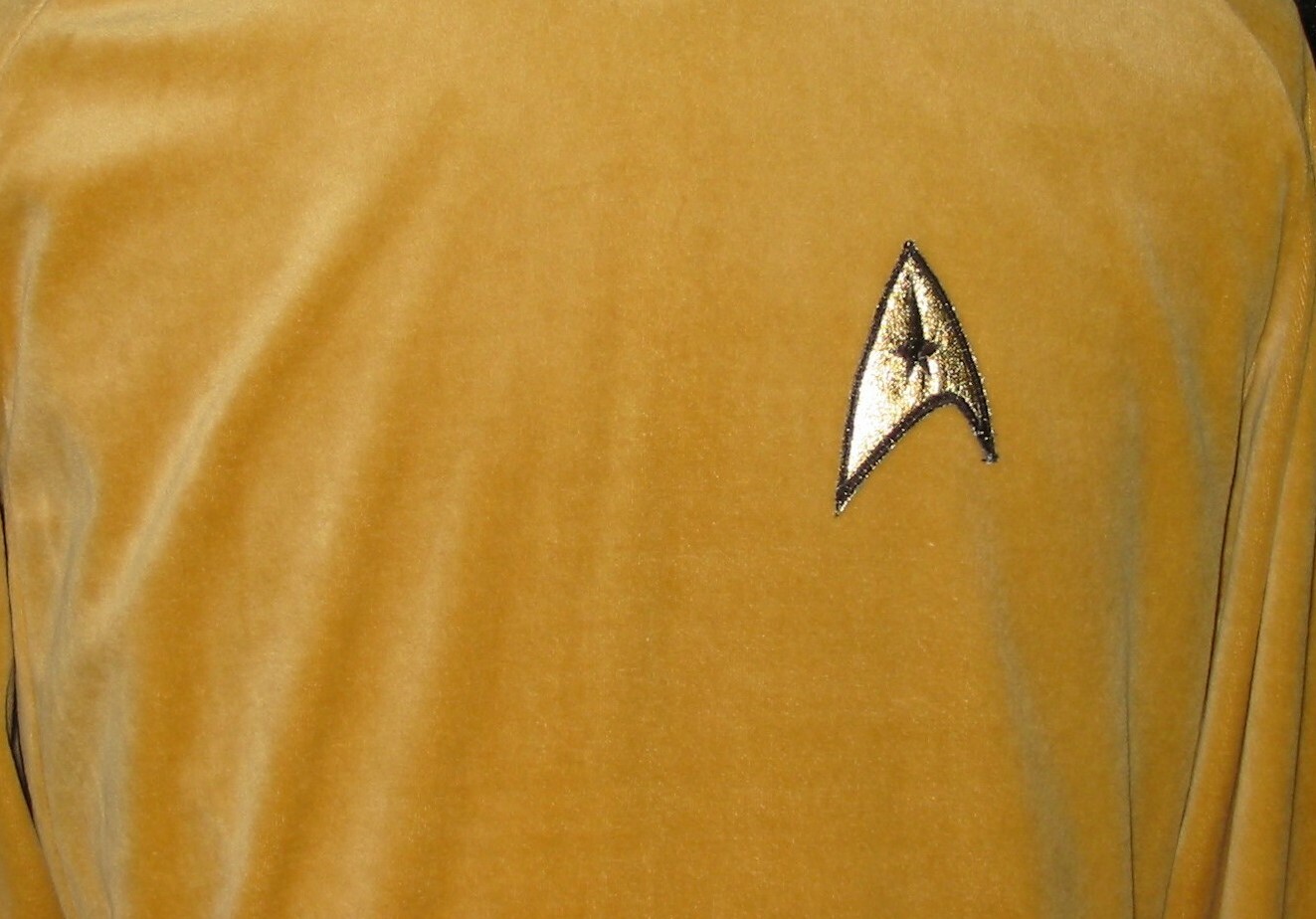 CUSTOM-MADE Gold FIVE STAR Trek Uniform COSTUME Men’s TOP Cosplay Shirt VELOUR
